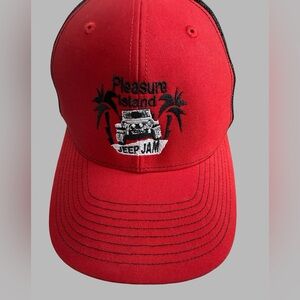 Richardson Pleasure Island Jeep Jam Red Trucker Hat Snapback